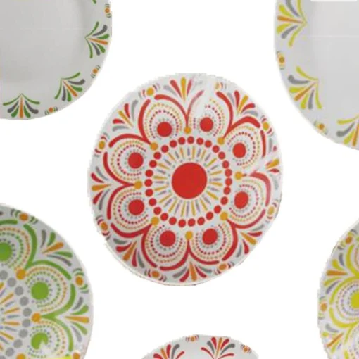 SERVIZIO PIATTI 12 PEZZI PORTOFINO COLORE E DECORI VARI 6 PIATTI PIANI 6 FONDI OKX - MAURY'S