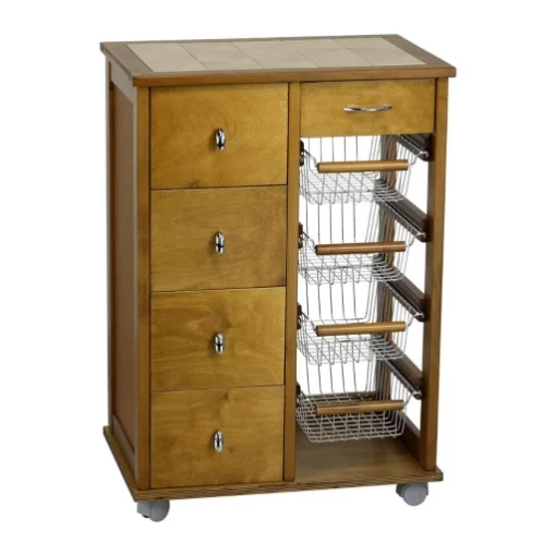 CASSETTIERA POKERINO+SALVASPAZIO ROVERE IN FAGGIO BASE INFERIORE MULTISTRATO DI BETULLA 5 CASSETTI PIANO MATTONELLE IN CERAMICA - MAURY'S