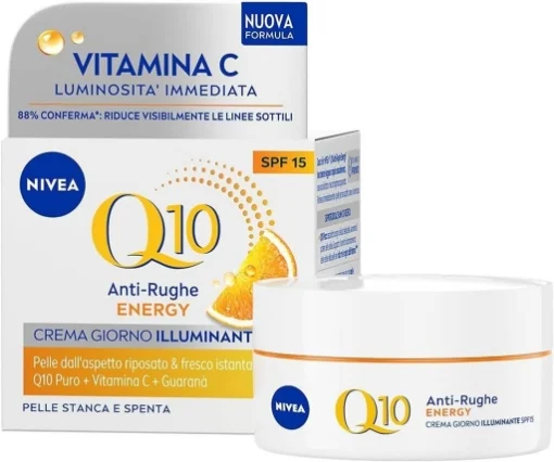 NIVEA CREMA VISO Q10 ENERGY GIORNO ILLUMINANTE SPF1 RIDUCE VISIBILMENTE LE LINEE SOTTILI CON VITAMINA C + GUARANÀ 50ML