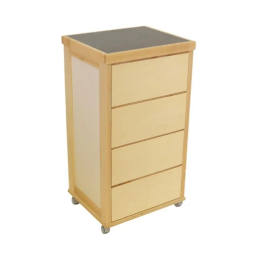 CASSETTIERA PRESTIGE NATURALE IN FAGGIO MASSELLO 4 CASSETTI CON GUIDE METALLICHE TOP IN CERAMICA RUOTE IN PLASTICA GOMMATA PIROETTANTI - MAURY'S