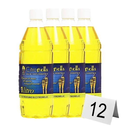 CITRONELLA SET 12 OLI COMBUSTIBILI PER TORCE DA GIARDINO ESTERNE 100% VEGETALE AIUTA AD ALLONTANARE LE ZANZARE 1 LT - MAURY'S