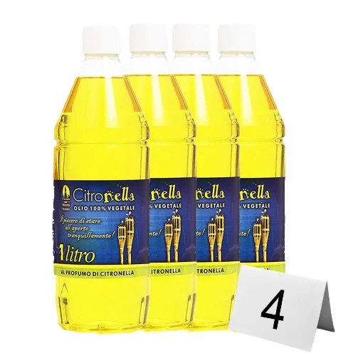 CITRONELLA SET 4 OLI COMBUSTIBILI PER TORCE DA GIARDINO ESTERNE 100% VEGETALE AIUTA AD ALLONTANARE LE ZANZARE 1 LT - MAURY'S