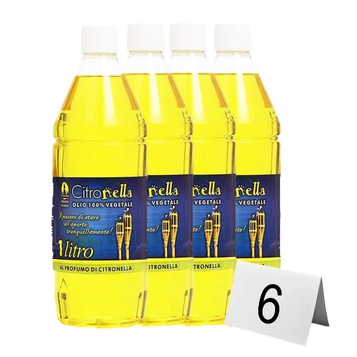 CITRONELLA SET 6 OLI COMBUSTIBILI PER TORCE DA GIARDINO ESTERNE 100% VEGETALE AIUTA AD ALLONTANARE LE ZANZARE 1 LT - MAURY'S