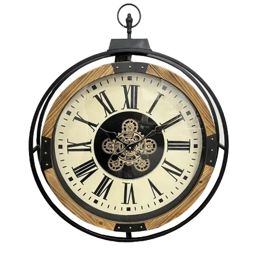 OROLOGIO CLASSICO CON NUMERI ROMANI LEGNO/METALLO ROTONDO 61X8X74.5 CM INGRANAGGI IN MOVIMENTO DA ARREDO - MAURY'S