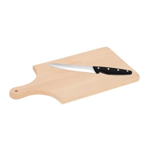 SET TAGLIERE IN LEGNO DI FAGGIO CON MANICO 40 X 20 X 2 CM + COLTELLO CHEF DI PRECISIONE 12,5 CM IN ACCIAIO INOSSIDABILE - MA MAISON