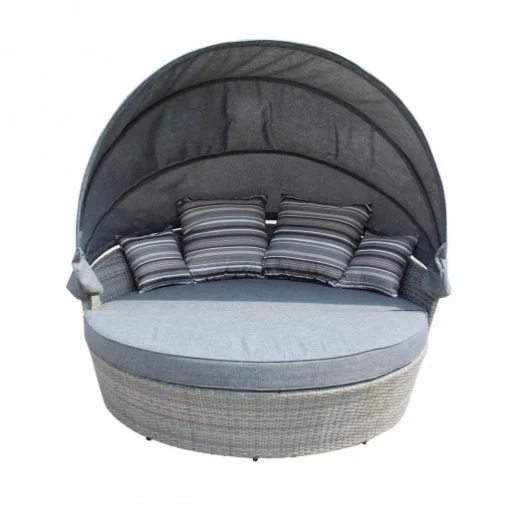 DIVANETTO CONCHIGLIONE CON STRUTTURA IN ALLUMINIO E CUSCINI GRIGIO MATERIALE UV PROTECTION CM Ø 180 X 80 H OKX - IPAE PROGARDEN
