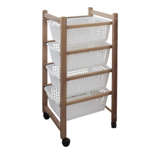 CARRELLO CON 4 CESTI IN LEGNO NOCE 36 X 30 X H82 CM COLORE ASSORTITO USATO COME NUOVO - MAURY'S