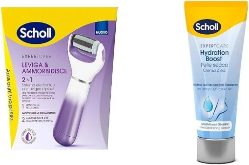 SCHOLL VELVET 2IN1 SISTEMA DI PEDICURE ELETTRONICO PER LEVIGARE TESTINE INTERSCAMBIABILI SCHOLL CREMA PIEDI HYDRATION BOOST