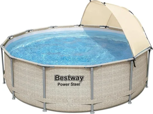 BESTWAY POWER STEEL PISCINA FUORI TERRA TONDA Ø 396 X 107 CM CON PARASOLE - MAURY'S