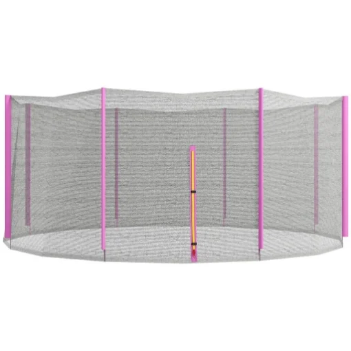 RETE DI PROTEZIONE PER TRAMPOLINI A 8 PALI CON INGRESSO CON CERNIERA, IN PE, Ø366X180 CM, NERO E ROSA - MAURY'S