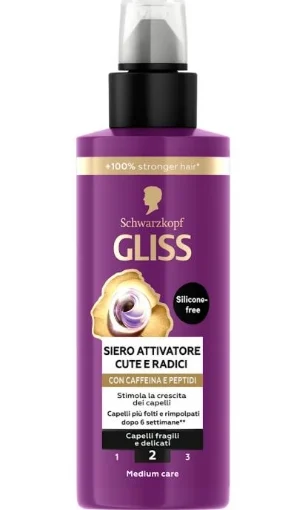 SCHWARZKOPF GLISS SIERO ATTIVATORE CUTE E RADICI SENZA SILICONI CON CAFFEINA E PEPTIDI PER CAPELLI FRAGILI E DELICATI 100 ML