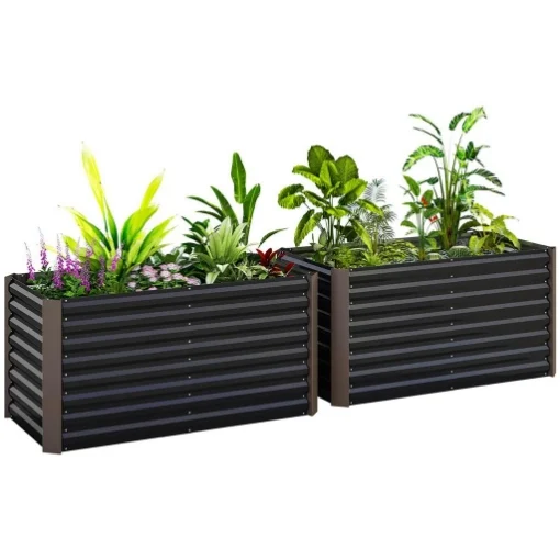 AIUOLA RIALZATA SET 2 PEZZI RETTANGOLARI SENZA FONDO IN ACCIAIO ZINCATO 120X60X60 CM GRIGIO SCURO - MAURY'S