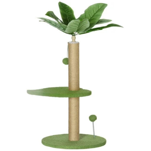 ALBERO PER GATTI CON PALO TIRAGRAFFI PIATTAFORME E PALLINE IN PELUCHE E TRUCIOLATO Ï40X83 CM VERDE - MAURY'S