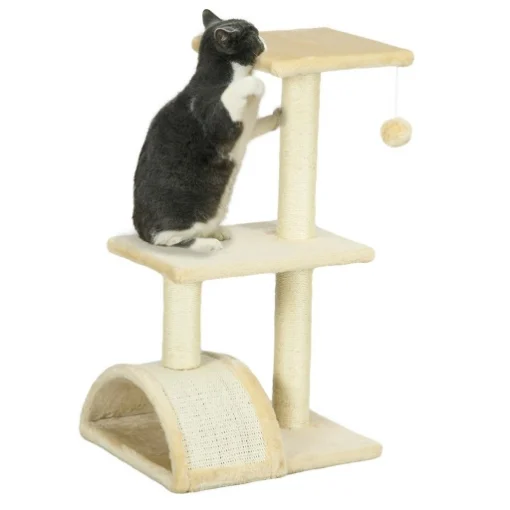 ALBERO PER GATTI A 3 LIVELLI CON TIRAGRAFFI PELUCHE E SISAL 40X35X72 CM CREMA - MAURY'S