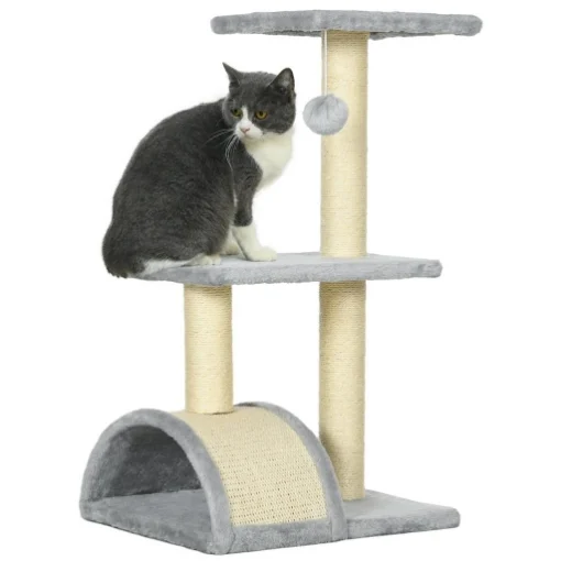 ALBERO PER GATTI A 3 LIVELLI CON TIRAGRAFFI PELUCHE E SISAL 40X35X72 CM GRIGIO CHIARO - MAURY'S