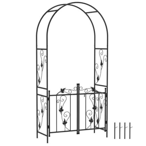 ARCO DA GIARDINO CON CANCELLO TRALICCIO PER PIANTE RAMPICANTI IN METALLO 2.2X1 MT NERO - MAURY'S