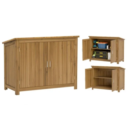ARMADIO DA ESTERNO IN LEGNO PORTA ATTREZZI CON 2 PORTE E 2 RIPIANI 110X50X85 CM MARRONE - MAURY'S