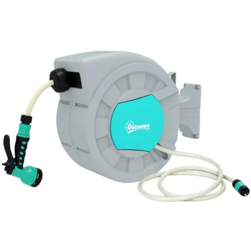AVVOLGITUBO AUTOMATICO A PARETE E PORTATILE LUNGHEZZA 25+2 MT SISTEMA DI BLOCCO E 7 GETTI GRIGIO - MAURY'S