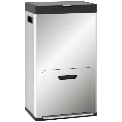 BIDONE IMMONDIZIA A 3 SEZIONI DA 56L CON SUPPORTO PER DEODORANTE IN ACCIAIO E POLIPROPILENE 45.7X35.8X76 CM ARGENTO - MAURY'S