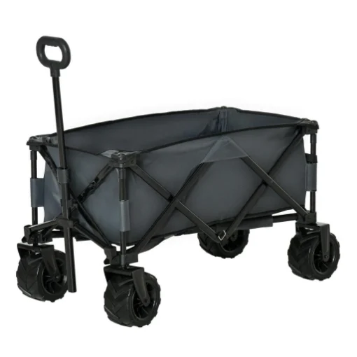 CARRELLO DA GIARDINO CARICO MAX 70KG CON MANIGLIA TELESCOPICA IN METALLO E TESSUTO OXFORD 108X55 CM, GRIGIO - MAURY'S