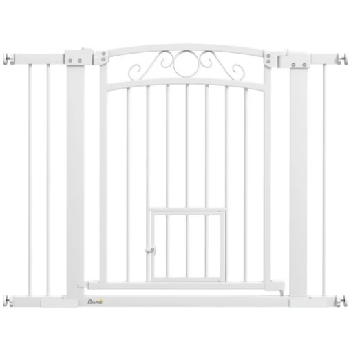 CANCELLINO PER CANI REGOLABILE CON ESTENSIONI PORTA PER GATTI E APERTURA A UNA MANO 76-104X77CM BIANCO
