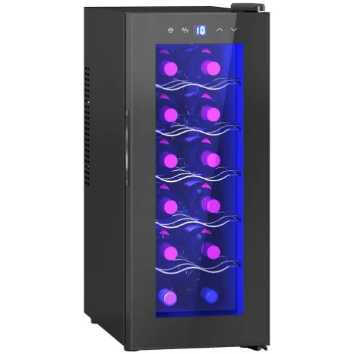 CANTINETTA FRIGORIFERO PER 12 BOTTIGLIE CON DOPPIO CONTROLLO TEMPERATURA RIPIANI REGOLABILI E LUCI NERO 51.5X26.5X65 CM - MAURY'S
