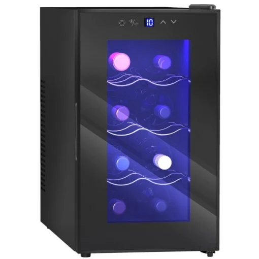 CANTINETTA VINO REFRIGERATA PER 8 BOTTIGLIE CAPACITÀ 21L DISPLAY TOUCH E RIPIANI REGOLABILI NERO 51.5X26.5X47.5 CM - MAURY'S