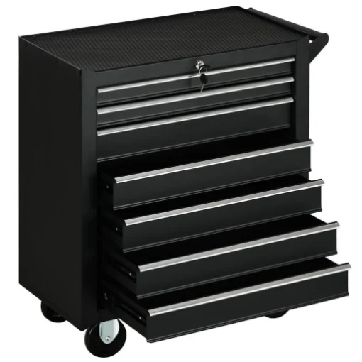 CARRELLO DA OFFICINA CON 7 CASSETTI SERRATURA CON CHIAVI RUOTE E MANIGLIA 69X33X75 CM NERO - MAURY'S