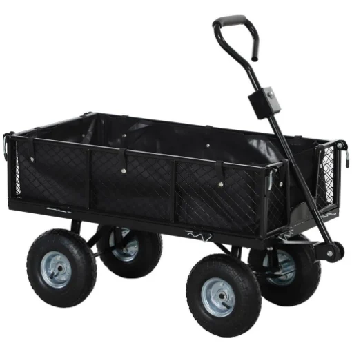 CARRELLO DA GIARDINO IN ACCIAIO DA 114L CON SACCA PORTAOGGETTI E PARETI RIMOVIBILI 105X51X54 CM NERO - MAURY'S
