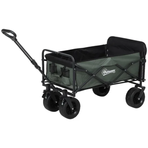 CARRELLO DA GIARDINO DA 95L PIEGHEVOLE CON PANNELLO APRIBILE IN ACCIAIO E POLIESTERE 125X48X78-102 CM VERDE