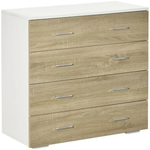 CASSETTIERA 4 CASSETTI IN LEGNO E MANIGLIE IN ALLUMINIO 76X35X72CM BIANCO E ROVERE - MAURY'S