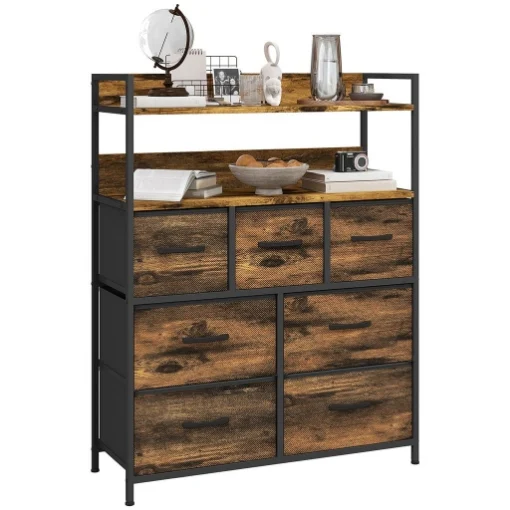 CASSETTIERA 7 CASSETTI RIMOVIBILI CON 2 RIPIANI INDUSTRIALE IN LEGNO E ACCIAIO 79X29X101 CM MARRONE E NERO - MAURY'S