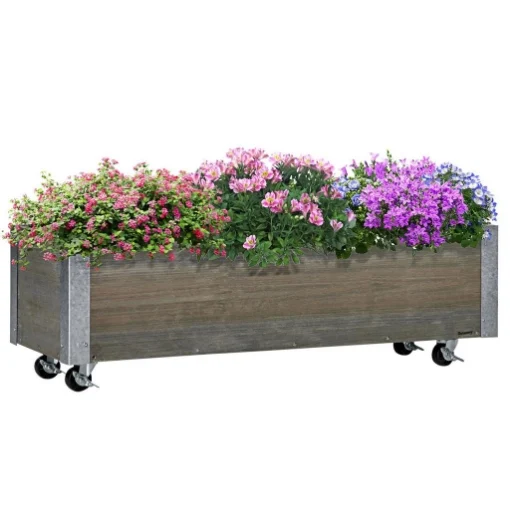 FIORIERA RETTANGOLARE IN LEGNO DI ABETE CON RUOTE E FRENO 96X30.6X30 CM GRIGIO - MAURY'S