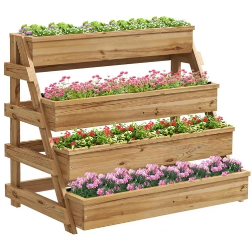 FIORIERA RIALZATA 4 LIVELLI CON FORI DI DRENAGGIO E TESSUTO NON TESSUTO IN LEGNO DI ABETE 75X57X60.5 CM - MAURY'S