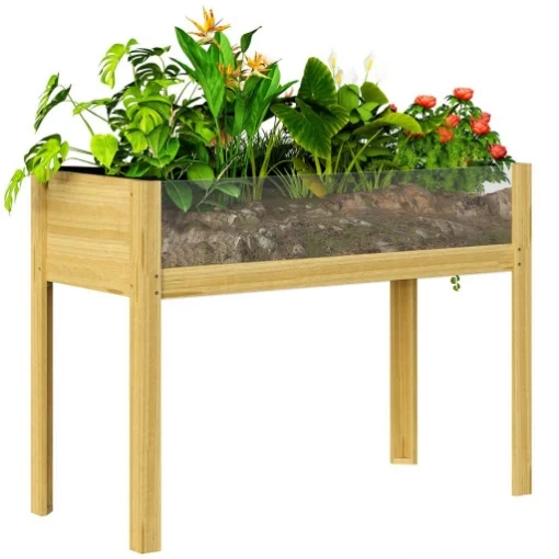 FIORIERA RIALZATA DA 118L CON 2 FORI DI DRENAGGIO E PARETI TRASPARENTI IN LEGNO DI ABETE 110X50X80 CM - MAURY'S
