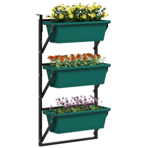 FIORIERA DA ESTERNO VERTICALE E 3 VASI PER PIANTE IN PLASTICA CON FORI DI DRENAGGIO 56X42X100 CM VERDE - MAURY'S