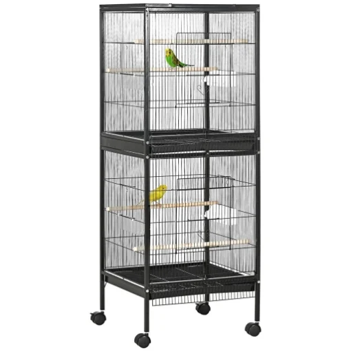 GABBIA VOLIERA PER UCCELLI PER INTERNI CON RUOTE E VASSOI ESTRAIBILI 51.5X50X140 CM NERO - MAURY'S