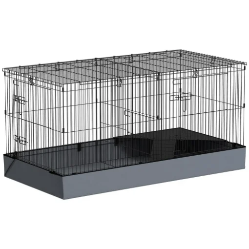GABBIA PER ANIMALI PICCOLI 2 IN 1 COPERCHIO RIMOVIBILE E SEZIONI SEPARATE 121X61X61 CM NERO - MAURY'S