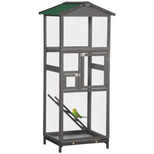 GABBIA PER UCCELLI ALTA 165CM IN LEGNO DA ESTERNO CON 2 PORTE E VASSOIO ESTRAIBILE 68X63X165 CM GRIGIO CHIARO - MAURY'S
