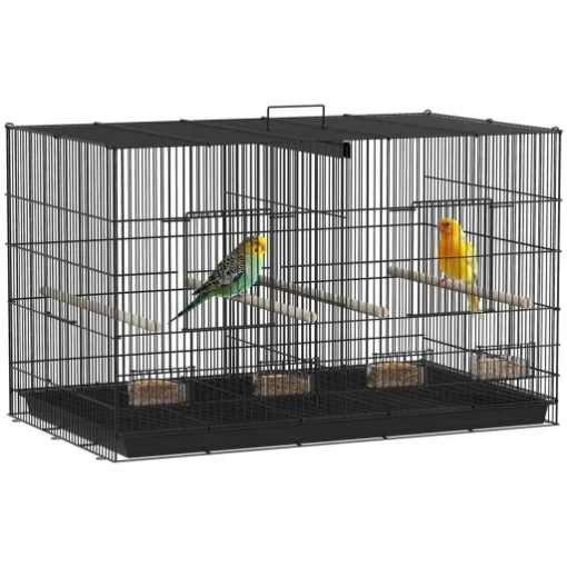 GABBIA PER UCCELLI CON DIVISORIO E RIPIANO INFERIORE PORTAOGGETTI IN ACCIAIO E PP 94X57X57 CM NERO - MAURY'S