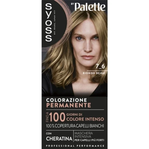 PALETTE SYOSS COLORAZIONE PERMANENTE 100% COPERTURA CAPELLI BIANCHI PER CAPELLI PIÙ FORTI 7.6 BIONDO BEIGE