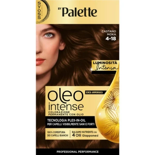 PALETTE SYOSS OLEO INTENSE COLORAZIONE PERMANENTE CON OLIO SENZA AMMONIACA CON 4 OLII GIAPPONESI 4.18 CASTANO MOKA