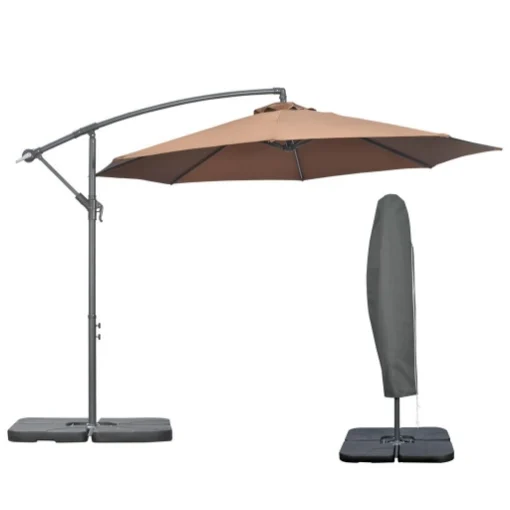 OMBRELLONE DECENTRATO A 6 STECCHE CON MANOVELLA E BASE A CROCE IN METALLO E POLIESTERE Ø 292X247 CM CAFFÈ - MAURY'S