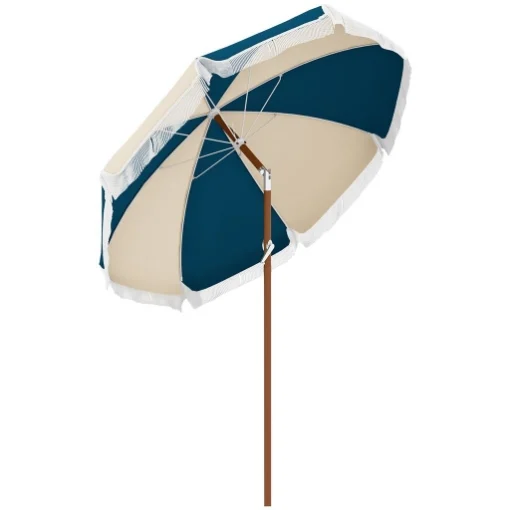 OMBRELLONE ROTONDO E INCLINABILE A 8 STECCHE CON MANOVELLA IN POLIESTERE E ACCIAIO Ø 213X234 CM BLU E BEIGE - MAURY'S