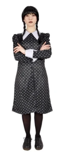 COSTUME HALLOWEEN MERCOLEDI ADDAMS CON PARRUCCA TAGLIA 9-11 ANNI