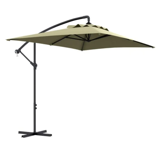 OMBRELLONE DA GIARDINO DECENTRATO CON BASE A CROCE E APERTURA A MANOVELLA 294X193CM BEIGE - MAURY'S