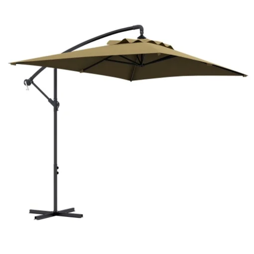 OMBRELLONE DA GIARDINO DECENTRATO CON BASE A CROCE E APERTURA A MANOVELLA 294X193 CM MARRONE - MAURY'S