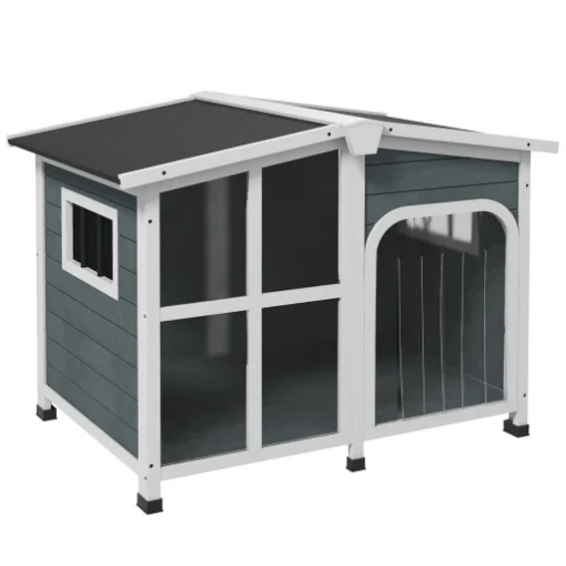 CUCCIA PER CANI TAGLIA MEDIA DA ESTERNO CON TETTO APRIBILE IN LEGNO, 101X66.5X70.5 CM, GRIGIO - MAURY'S
