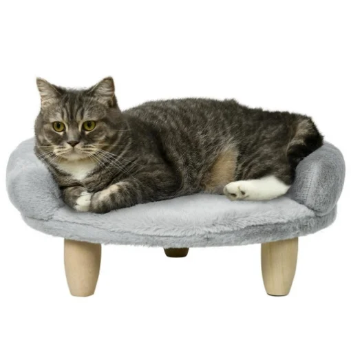 CUCCIA DIVANETTO PER CANI E GATTI SFODERABILE IN PELUCHE CON SCHIENALE, 47X40X20 CM, GRIGIO - MAURY'S