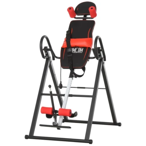 PANCA A INVERSIONE CON ANGOLO E ALTEZZA REGOLABILE E POGGIATESTA IN ACCIAIO E PLASTICA 79X114X153 CM ROSSO E NERO - MAURY'S